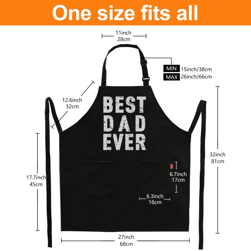 ALIPOBO BBQ Funny Apron for Men - Best Dad Ever - Chef Bib Apron with 2 Pockets, Adjustable Neck Strap and 40" Long Ties - Best for Kitchen Cooking, Grilling, Baking, Gardening - Black - Image 4